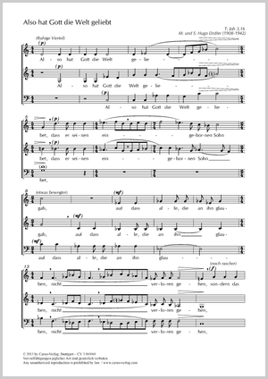 Also hat Gott die Welt geliebt Partitur, Einzelausgabe aus Chorbuch