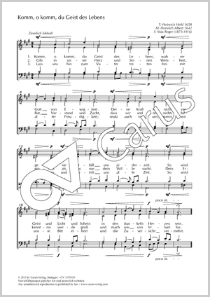 Komm, o komm, du Geist des Lebens Score, separate edition from a choral collection