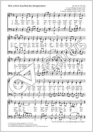 How brightly beams the morning star from: Schwingt freudig euch empor Score, separate edition from a choral collection