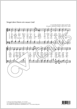Singet dem Herrn ein neues Lied aus: Psalmen Davids, hiebevorn in teutzsche Reime gebracht, durch Cornelium Beckern [...] Partitur, Einzelausgabe aus Chorbuch