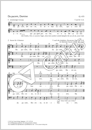 Da pacem, Domine Partitur, Einzelausgabe aus Chorbuch