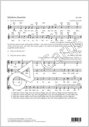 Schalom chaverim (Friede Gefährten, bis zum Wiedersehen!) Kanon zu acht Stimmen Partition, édition séparée avec recueil de musique chorale