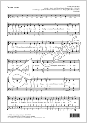 Vater unser Partition, édition séparée avec recueil de musique chorale