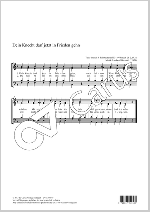 Dein Knecht darf jetzt in Frieden gehen Partition, édition séparée avec recueil de musique chorale