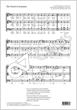 Die Nacht ist kommen Partitur, Einzelausgabe aus Chorbuch, In dieser Ausgabe / in this edition: Coro SAB
