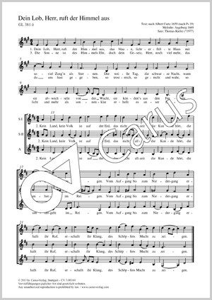 Dein Lob, Herr, ruft der Himmel aus Partition, édition séparée avec recueil de musique chorale