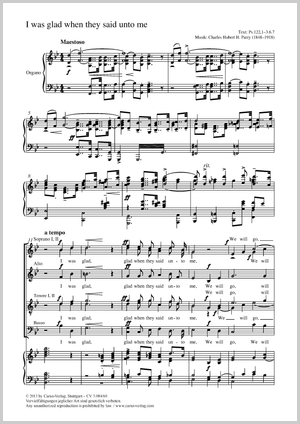 Charles Hubert Hastings Parry: I was glad when they said unto me - Noten | Carus-Verlag