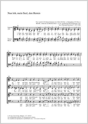 Nun lobt, mein Seel, den Herren Partition, édition séparée avec recueil de musique chorale