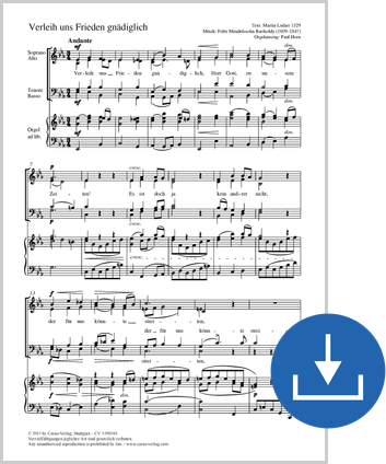 Felix Mendelssohn Bartholdy / Paul Horn (arr.): Verleih uns Frieden gnädiglich - Sheet music for download | Carus-Verlag