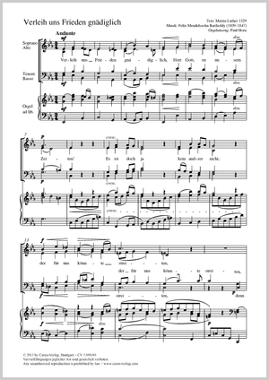 Verleih uns Frieden gnädiglich aus: Verleih uns Frieden gnädiglich Partitur, Einzelausgabe aus Chorbuch