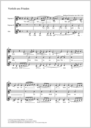 Verleih uns Frieden Partitur, Einzelausgabe aus Chorbuch