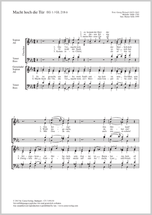 Macht hoch die Tür Score, separate edition from a choral collection