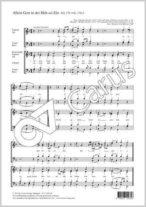 Allein Gott in der Höh sei Ehr Partition, édition séparée avec recueil de musique chorale