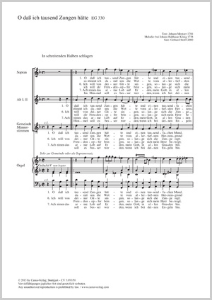O daß ich tausend Zungen hätte Partition, édition séparée avec recueil de musique chorale