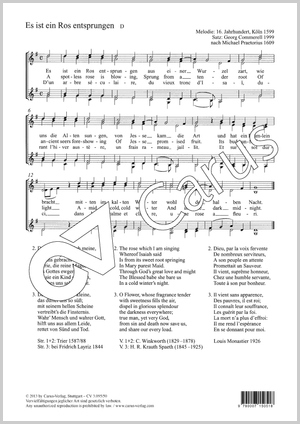 Es ist ein Ros entsprungen Partition, édition séparée avec recueil de musique chorale