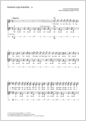 Simtiem cepu kukulišu Partitur, Einzelausgabe aus Chorbuch