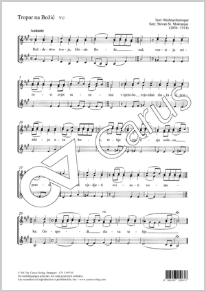 Tropar na Bozic Partitur, Einzelausgabe aus Chorbuch