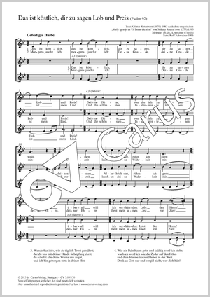 Das ist köstlich, dir zu sagen Lob und Preis Partition, édition séparée avec recueil de musique chorale