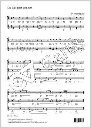 Die Nacht ist kommen Partitur, Einzelausgabe aus Chorbuch