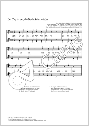 Der Tag ist um, die Nacht kehrt wieder Partitur, Einzelausgabe aus Chorbuch