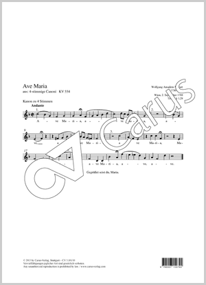 Wolfgang Amadeus Mozart: Ave Maria - Noten | Carus-Verlag
