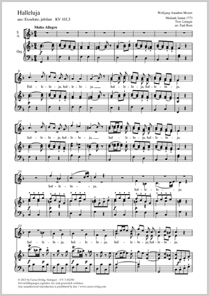 Wolfgang Amadeus Mozart / Paul Horn (arr.): Halleluja - Noten | Carus-Verlag