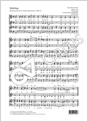 Halleluja Hymnus pro Festo S. Joannis Nepomuceni Partitur, Einzelausgabe aus Chorbuch, In dieser Ausgabe / in this edition: Coro SSA, Bc