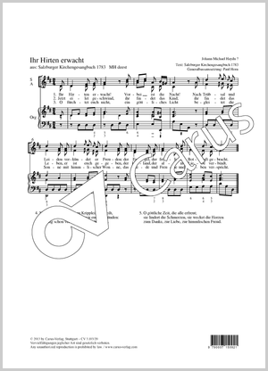 Ihr Hirten erwacht aus: Salzburger Kirchengesangsbuch 1783 Score, separate edition from a choral collection