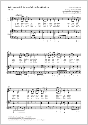 Wie trostreich ist uns Menschenkindern Score, separate edition from a choral collection