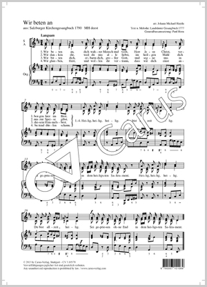 Wir beten an aus: Salzburger Kirchengesangsbuch 1790 Score, separate edition from a choral collection