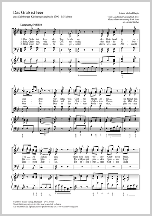 La tombe est vide extrait de : Livret de chants religieux de Salzbourg de 1790 Partition, édition séparée avec recueil de musique chorale, In dieser Ausgabe / in this edition: Coro SAB, Bc