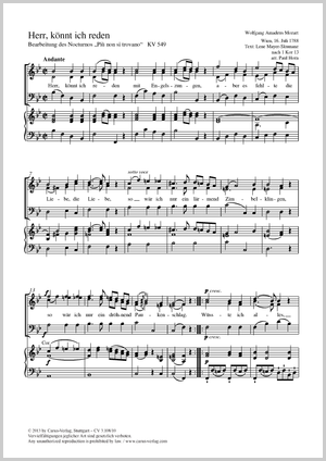 Herr, könnt ich reden Partition, édition séparée avec recueil de musique chorale