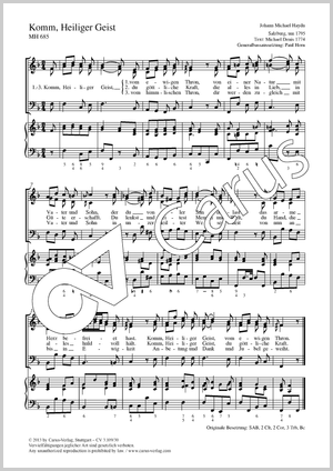 Komm, Heiliger Geist Score, separate edition from a choral collection, In dieser Ausgabe / in this edition: Coro SAB, Bc