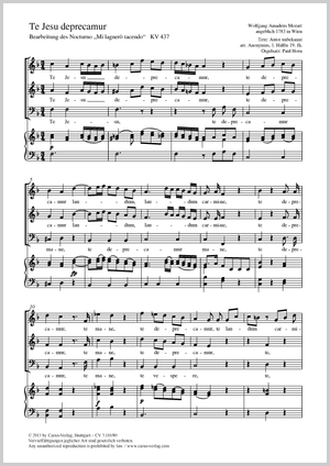 Te Jesu deprecamur Bearbeitung des Nocturno "Mi lagnerò tacendo" Score, separate edition from a choral collection