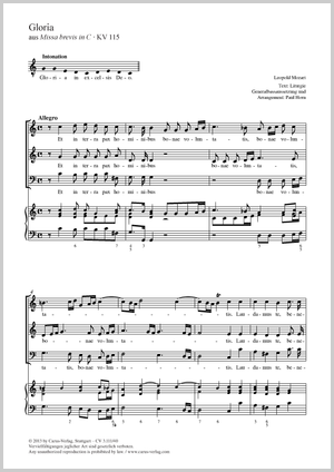 Gloria aus: Missa brevis in C Partitur, Einzelausgabe aus Chorbuch