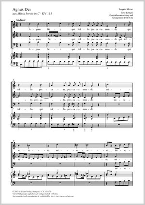 Agnus Dei aus: Missa brevis in C Partitur, Einzelausgabe aus Chorbuch, In dieser Ausgabe / in this edition: Coro SAB, Bc