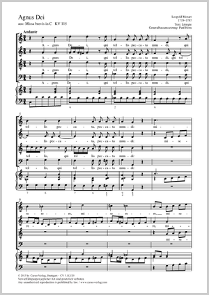 Agnus Dei aus: Missa brevis in C Partitur, Einzelausgabe aus Chorbuch