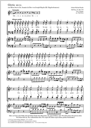 Gloria zur Missa brevis Sti. Joannis de Deo von Joseph Haydn Score, separate edition from a choral collection