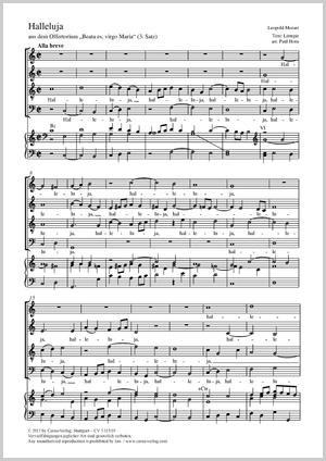 Halleluja aus dem Offertorium "Beata es, virgo Maria" Partitur, Einzelausgabe aus Chorbuch