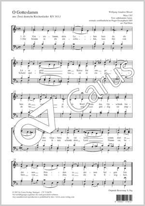 Wolfgang Amadeus Mozart / Paul Horn (arr.): O Gotteslamm - Noten | Carus-Verlag