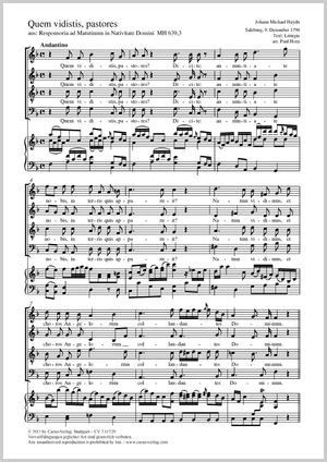 Johann Michael Haydn / Paul Horn (arr.): Quem vidistis, pastores - Noten | Carus-Verlag