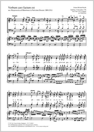 Verbum caro factum est aus: Reponsoria ad Matutinum in Nativitate Domini Score, separate edition from a choral collection