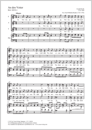 An den Vetter Partitur, Einzelausgabe aus Chorbuch