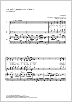 Auch die Sprödeste der Schönen Partitur, Einzelausgabe aus Chorbuch