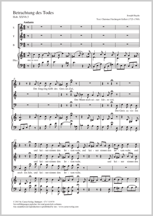 Betrachtung des Todes Partition, édition séparée avec recueil de musique chorale