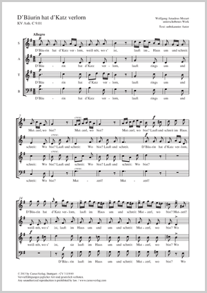 Wolfgang Amadeus Mozart: D'Bäurin hat d'Katz verlorn - Noten | Carus-Verlag