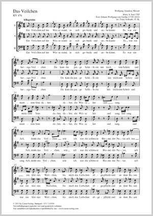 Das Veilchen Partition, édition séparée avec recueil de musique chorale, In dieser Ausgabe / in this edition: Coro SAB