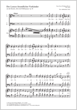 Franz Xaver Wolfgang Mozart Des Lenzes Freundlicher Verkunder Noten Chormusik Kaufen