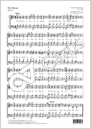 Die Biene Score, separate edition from a choral collection