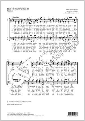 Die Feierabendstunde Score, separate edition from a choral collection